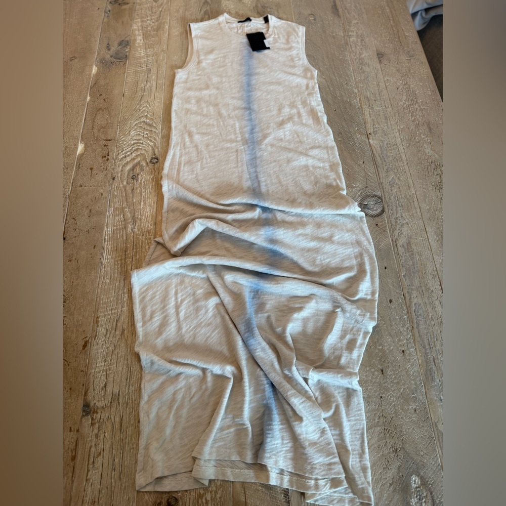 NWT ATM Sleeveless Lightweight Cream Maxi Dress with Subtle Blue Stripe XS - Picture 2 of 10